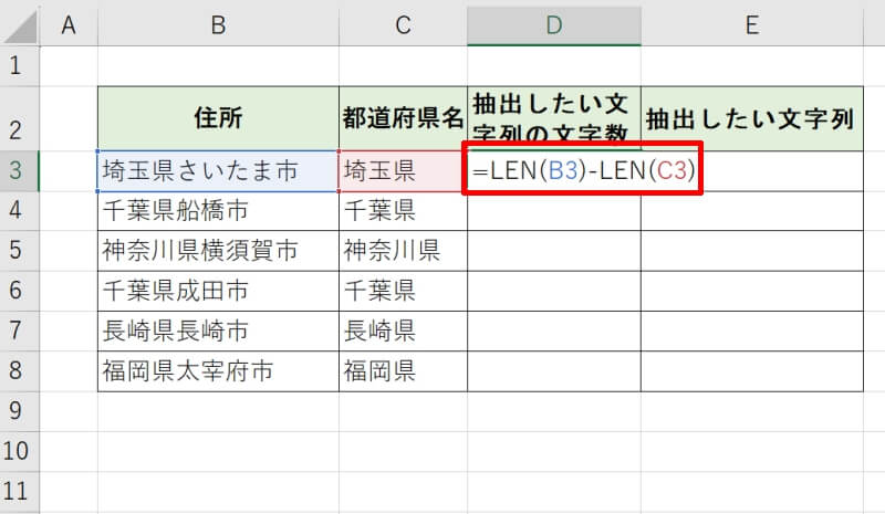 FIND関数にMID関数とLEN関数を組み合わせ