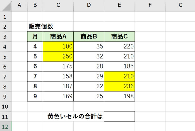 飛び飛びの離れた複数セルを範囲選択して足し算