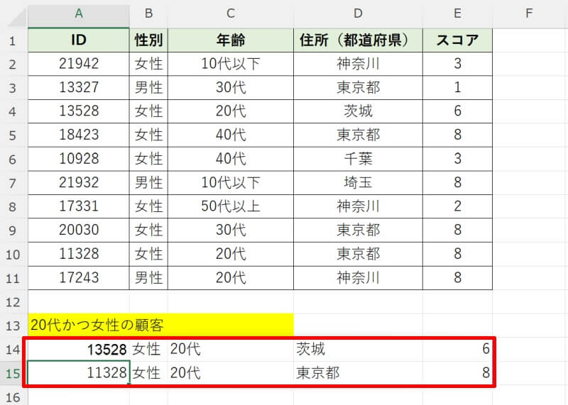 FILTER関数でAND条件を指定