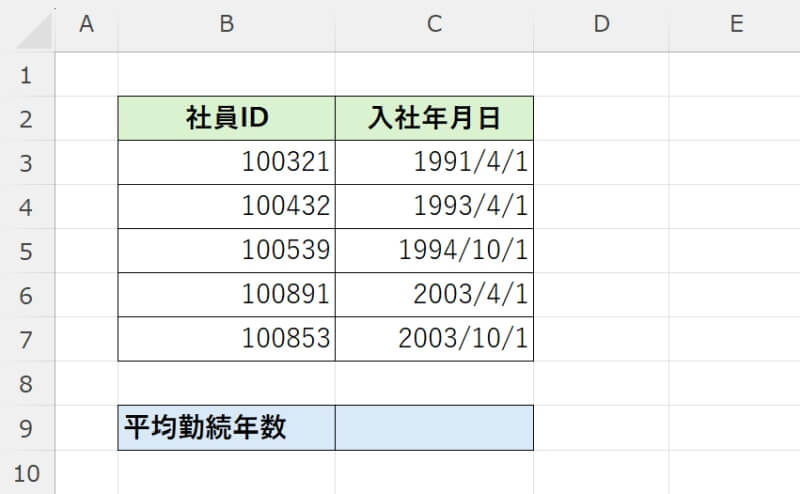 入社年月日データから平均勤続年数を算出