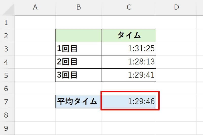 時間データから平均時間を算出