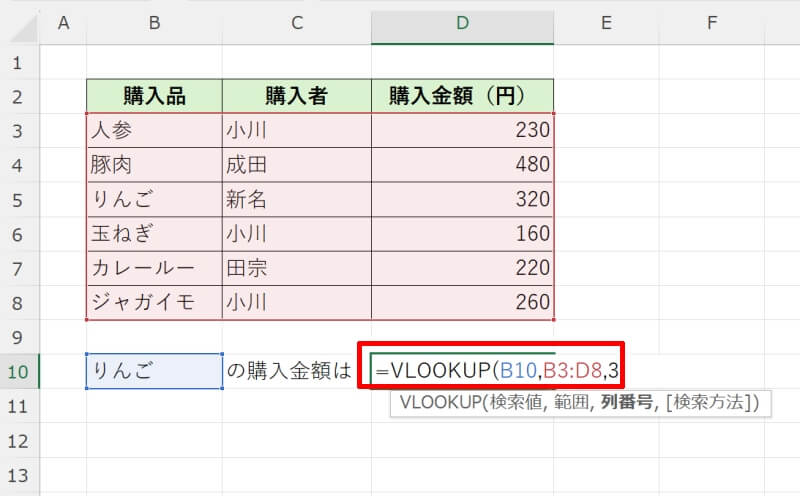 VLOOKUP関数の書式