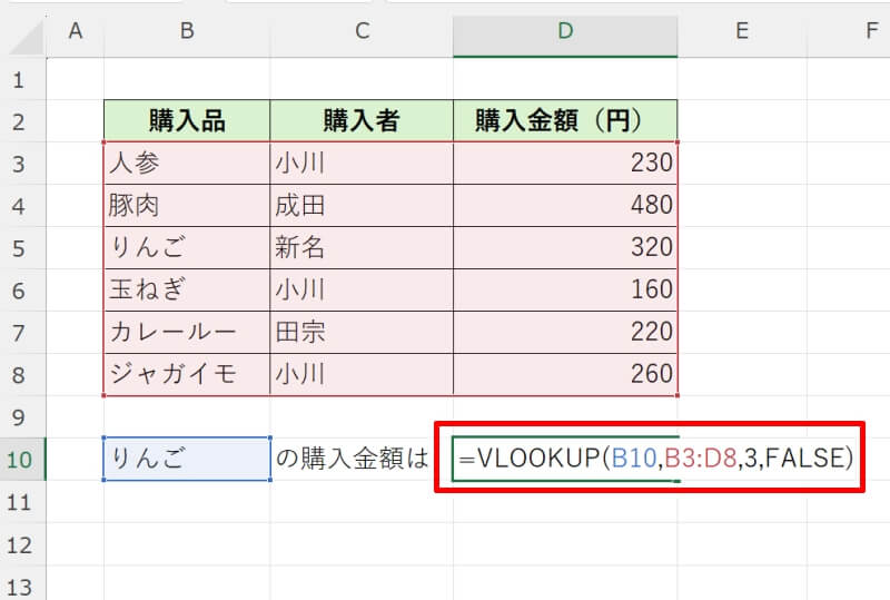 VLOOKUP関数の書式