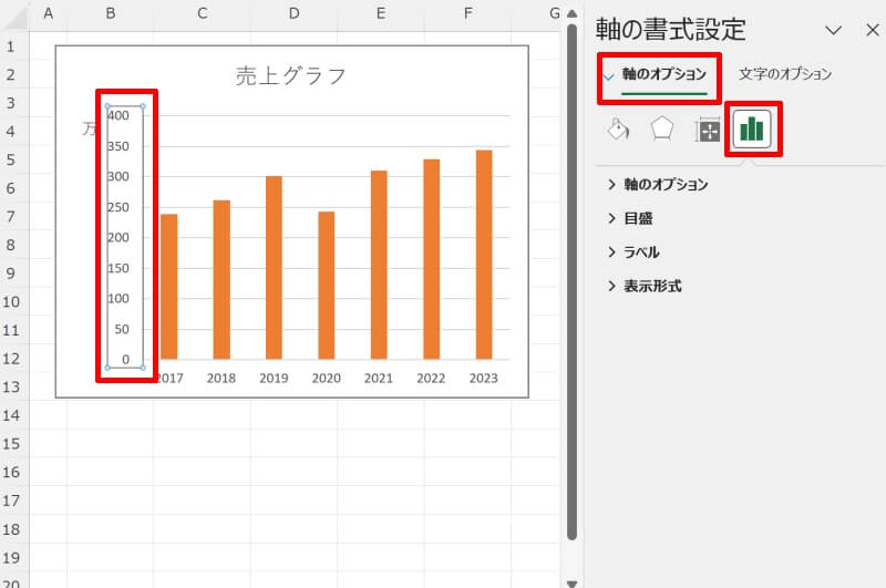 グラフの縦軸の表示位置を左から右へ変更する