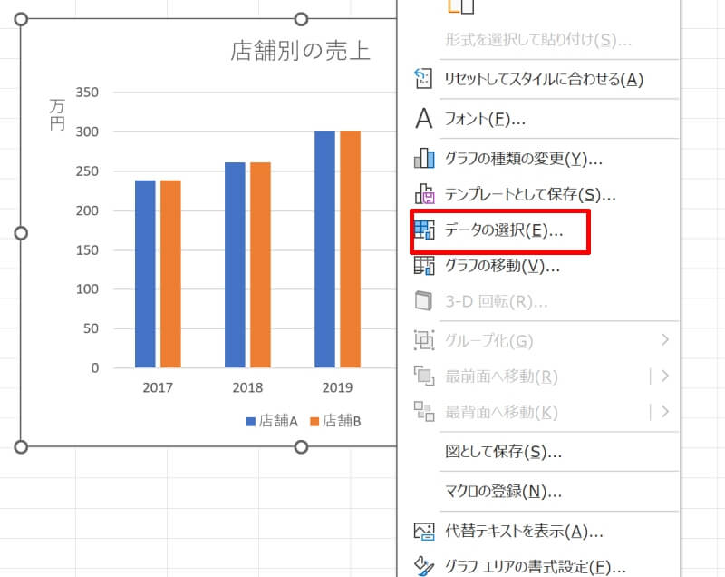 グラフの横軸ラベルと凡例を入れ替える