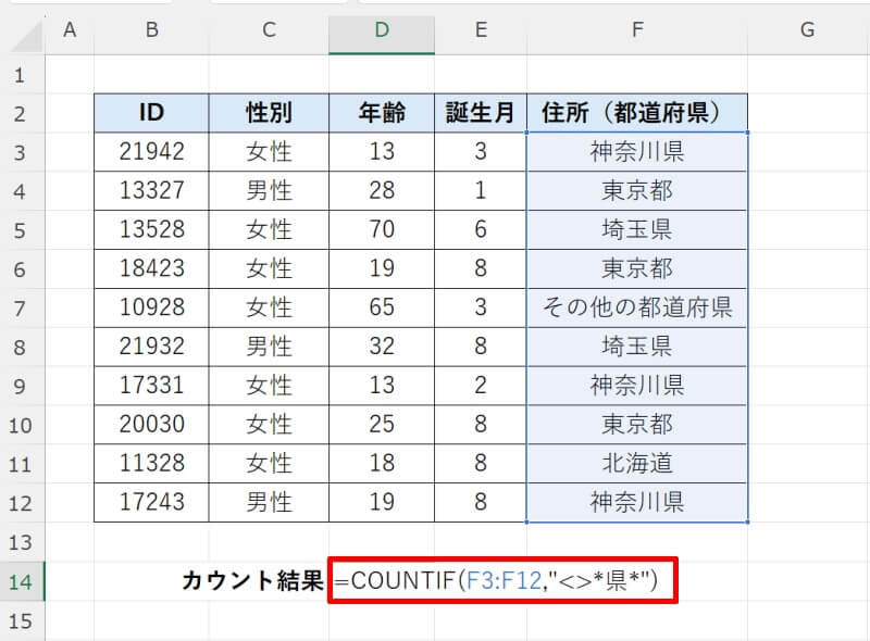 特定の文字を含まないデータの個数を数える