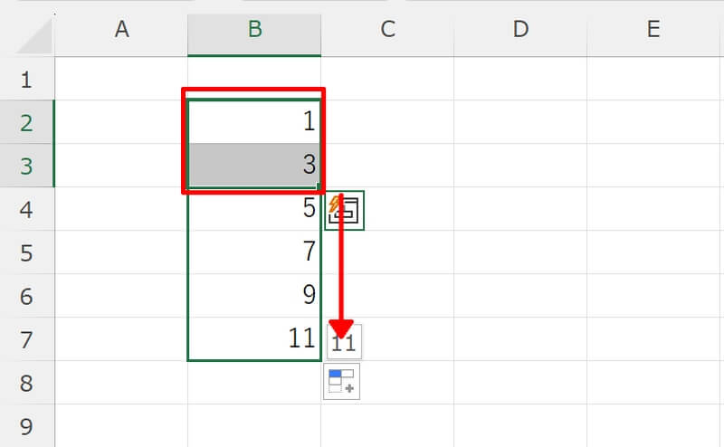 数字を2つずつや3つずつ増やす